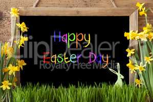Narcissus, Bunny, Colorful Text Happy Easter Day