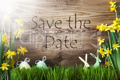 Sunny Easter Decoration, Gras, Text Save The Date