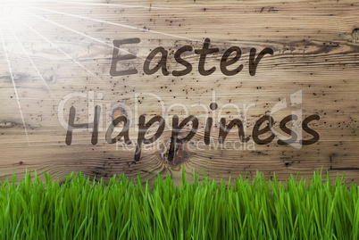 Sunny Wooden Background, Gras, Text Easter Happiness