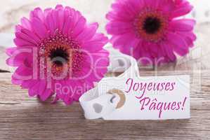 Pink Spring Gerbera, Label, Joyeuses Paques Means Happy Easter