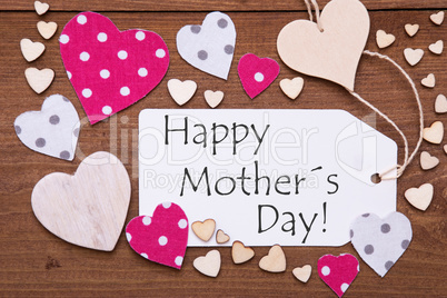 Label, Pink Hearts, Text Happy Mothers Day