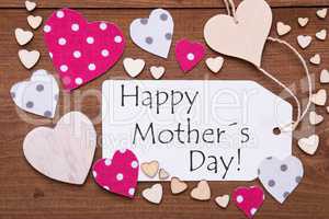 Label, Pink Hearts, Text Happy Mothers Day