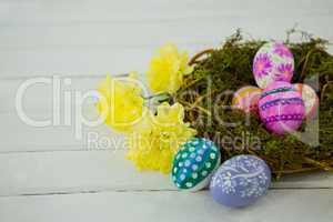 Colorful Easter eggs in the nest