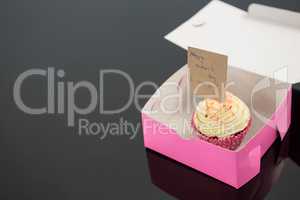 Cupcake with happy mother day card against black background
