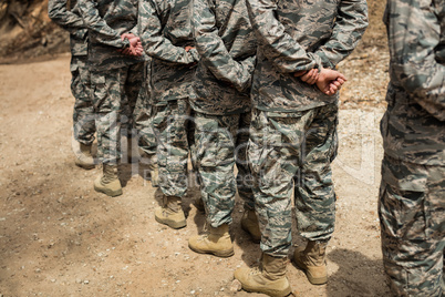 Group of military soldiers standing in line