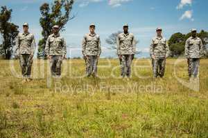 Group of military soldiers standing in line