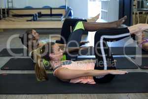 Women performing stretching exercise