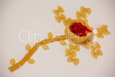 Varieties of pasta making a flower
