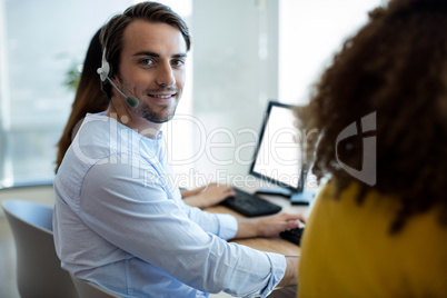 Customer service executive working at office