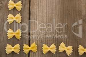 Farfalle pasta arranged in a row