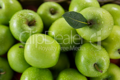 Green apples with water droplets