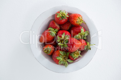 Overhead of fresh strawberries in bowl