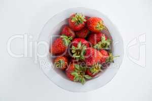 Overhead of fresh strawberries in bowl