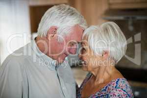 Happy senior couple looking at each other in kitchen
