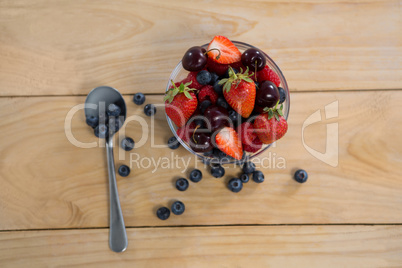 Overhead of various fruits in bowl