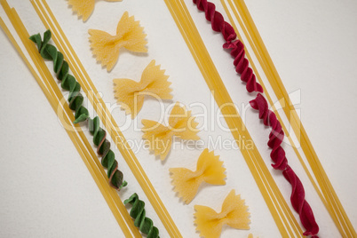 Varieties of pasta arranged
