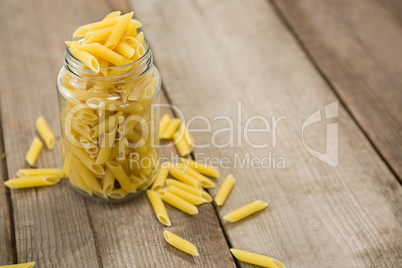 Glass jar filled with pinnate pasta