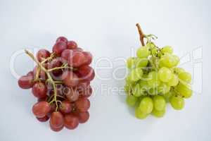 Close-up of green and red bunches of grapes