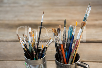 Various paintbrush in container