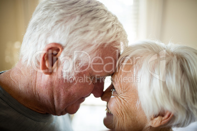 Senior couple romancing in bedroom