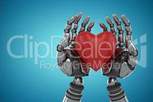 Composite image of three dimensional image of robot holding heart shape decoration 3d