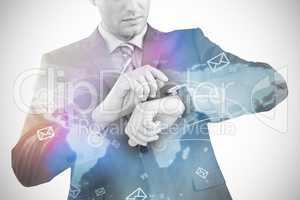 Composite image of businessman checking smart watch 3d