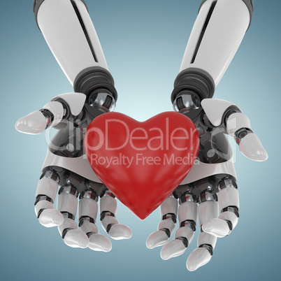 Composite image of 3d image of cyborg holding heart shape decor 3d
