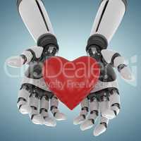 Composite image of 3d image of cyborg holding heart shape decor 3d