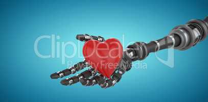 Composite image of 3d image of robot hand holding heard shape decoration 3d