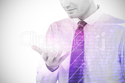 Composite image of businessman using futuristic mobile phone 3d