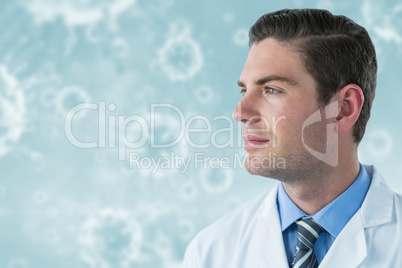 Composite image of thoughtful doctor in labcoat 3d
