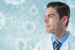 Composite image of thoughtful doctor in labcoat 3d