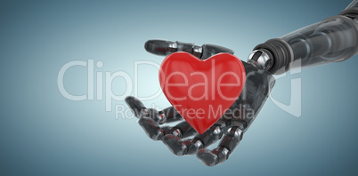 Composite image of three dimensional image of cyborg showing red heart shape 3d