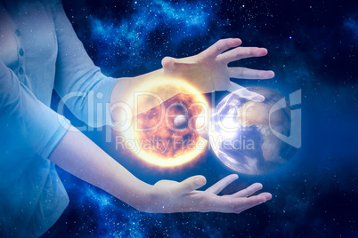 Composite image of woman gesturing against white background 3d