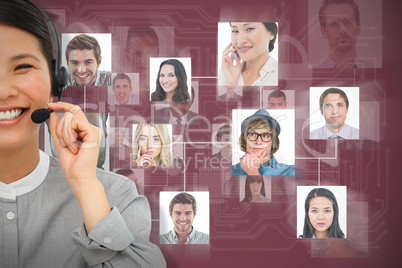 Composite image of smiling businesswoman with headset on