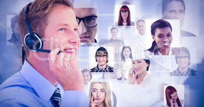 Composite image of handsome agent with headset