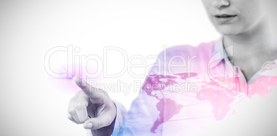 Composite image of businesswoman using imaginative digital screen 3d