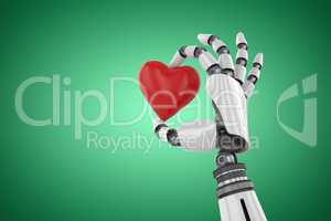 Composite image of 3d image of cyborg holding red heart shape decor 3d