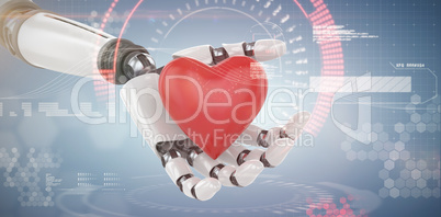 Composite image of 3d image of cyborg holding red heart shape decor