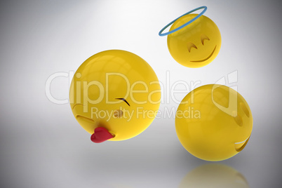 Composite image of three dimensional image of different smileys reactions 3d