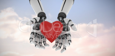 Composite image of 3d image of cyborg holding heart shape decor