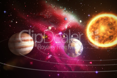 Composite image of solar system against white background 3d