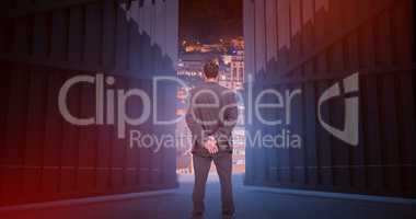 Composite image of rear view of classy businessman posing 3d