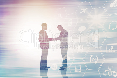 Composite image of businessmen shaking hands 3d