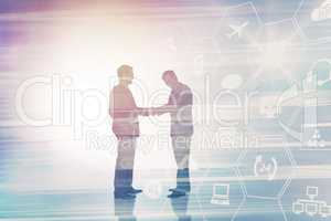 Composite image of businessmen shaking hands 3d