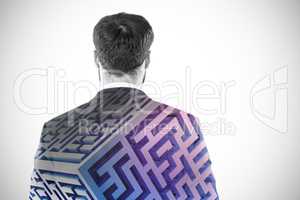 Composite image of businessman pretending to standing against invisible screen 3d