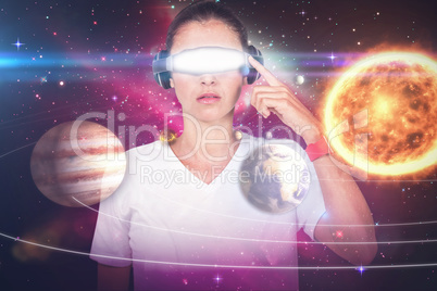 Composite image of beautiful woman with virtual video glasses 3d