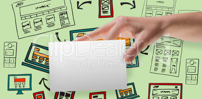 Composite image of female hand showing a card