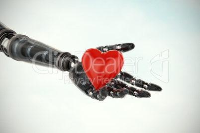 Composite image of three dimensional image of cyborg showing red heart shape  3d