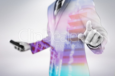 Composite image of midsection of businessman using futuristic digital screen 3d